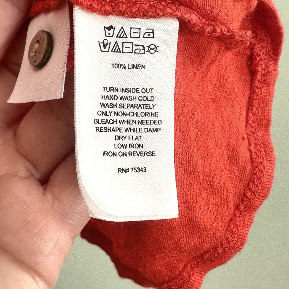 Rachel Zoe Linen Top Womens 2X Orange Red Blouse Tie Front Button Up Colorful - Picture 5 of 10